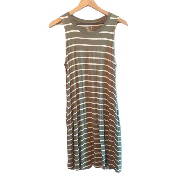 Time and Tru Dresses & Skirts - Time and Tru Olive Green Stripe Tank Shirt Dress Size Medium